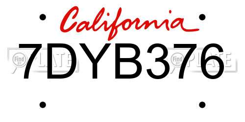 7DYB376 California License Plate