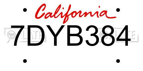 7DYB384 California License Plate