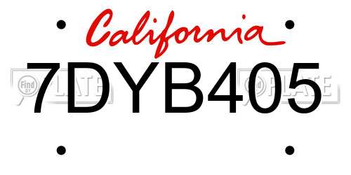 7DYB405 California License Plate