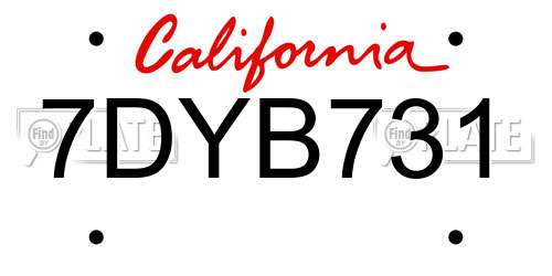 7DYB731 California License Plate