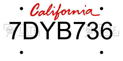 7DYB736 California License Plate