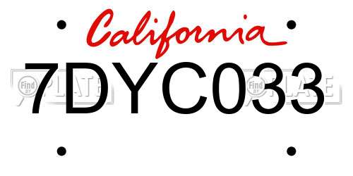 7DYC033 California License Plate