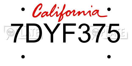 7DYF375 California License Plate