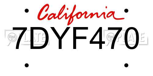 7DYF470 California License Plate