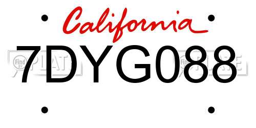 7DYG088 California License Plate