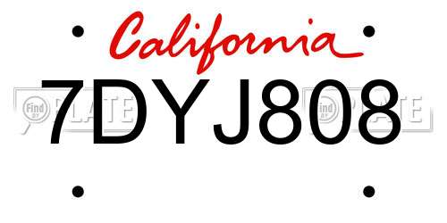 7DYJ808 California License Plate