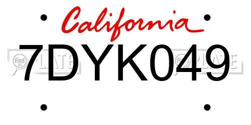 7DYK049 California License Plate
