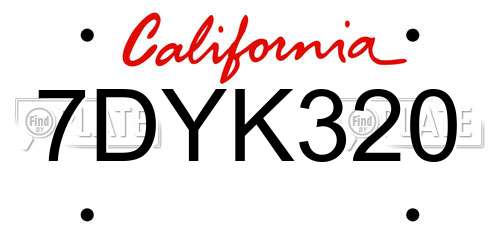 7DYK320 California License Plate