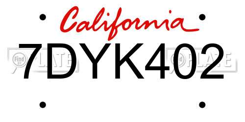 7DYK402 California License Plate