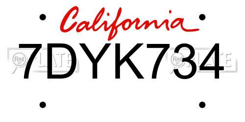 7DYK734 California License Plate
