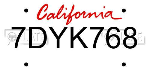 7DYK768 California License Plate