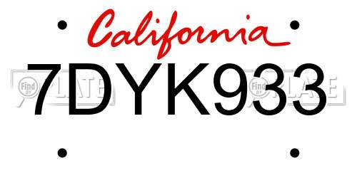 7DYK933 California License Plate