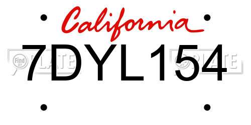 7DYL154 California License Plate
