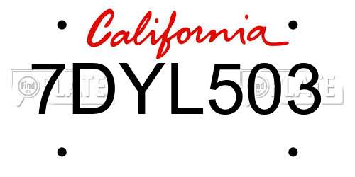 7DYL503 California License Plate