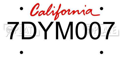7DYM007 California License Plate