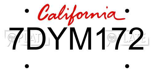 7DYM172 California License Plate
