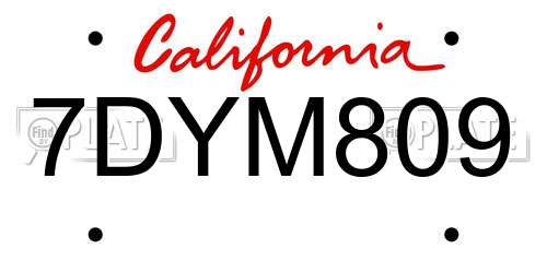 7DYM809 California License Plate