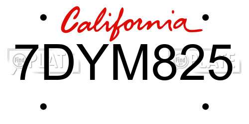 7DYM825 California License Plate