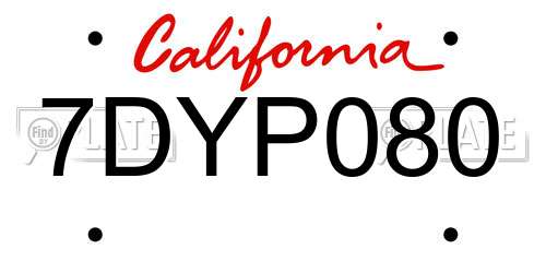 7DYP080 California License Plate