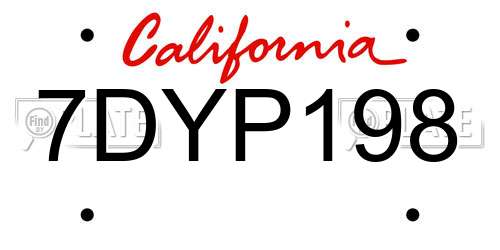 7DYP198 California License Plate