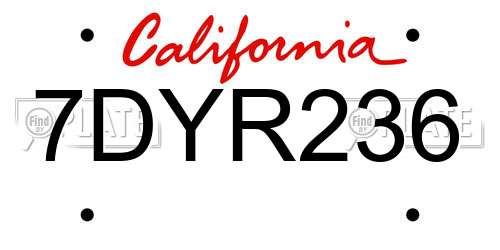 7DYR236 California License Plate