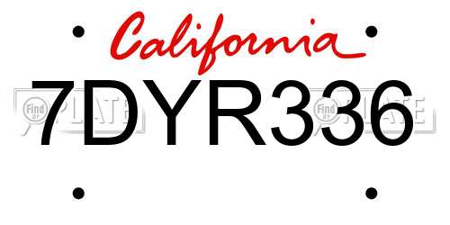 7DYR336 California License Plate