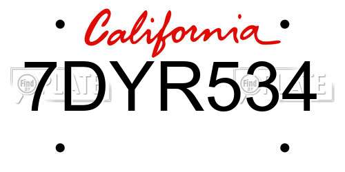 7DYR534 California License Plate
