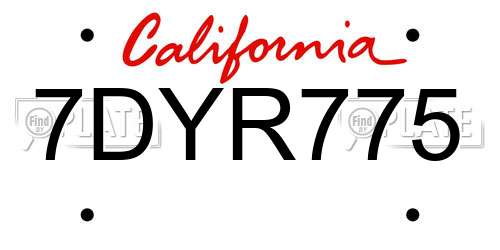 7DYR775 California License Plate