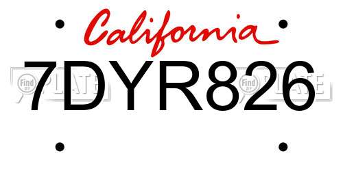 7DYR826 California License Plate