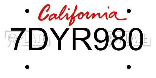 7DYR980 California License Plate
