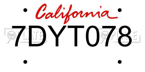7DYT078 California License Plate