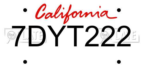 7DYT222 California License Plate