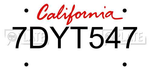 7DYT547 California License Plate