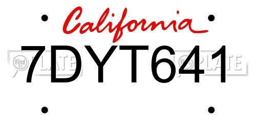 7DYT641 California License Plate