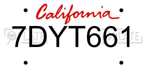 7DYT661 California License Plate