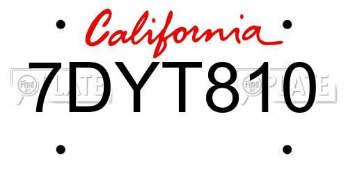 7DYT810 California License Plate