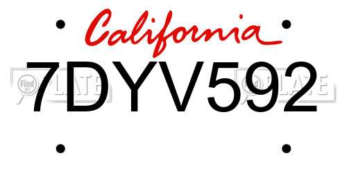 7DYV592 California License Plate