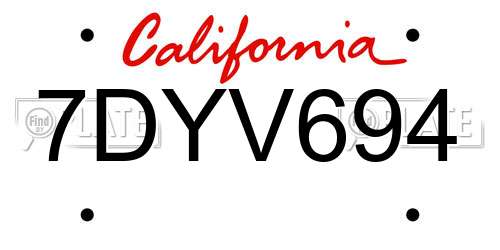 7DYV694 California License Plate