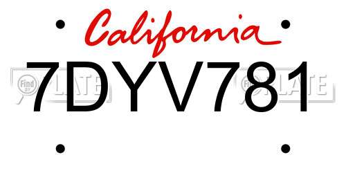 7DYV781 California License Plate