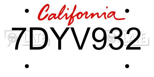 7DYV932 California License Plate