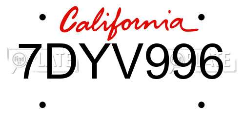 7DYV996 California License Plate