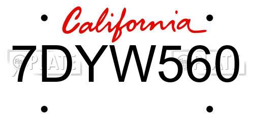 7DYW560 California License Plate
