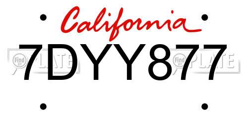 7DYY877 California License Plate