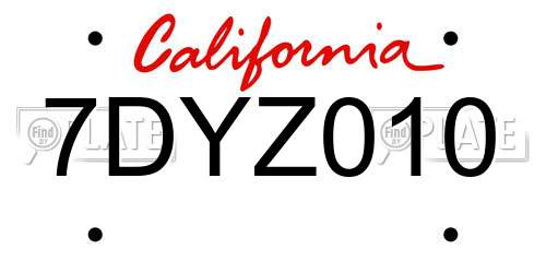 7DYZ010 California License Plate