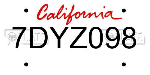 7DYZ098 California License Plate