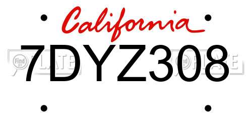 7DYZ308 California License Plate
