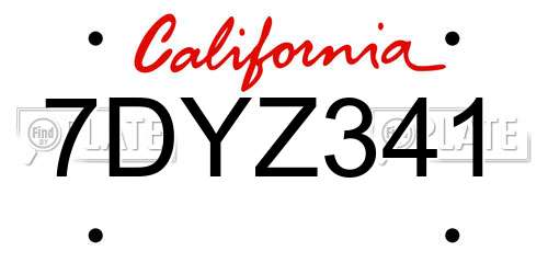 7DYZ341 California License Plate