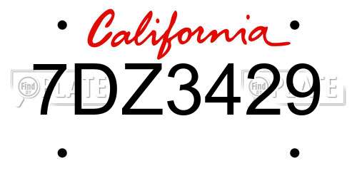 7DZ3429 California License Plate