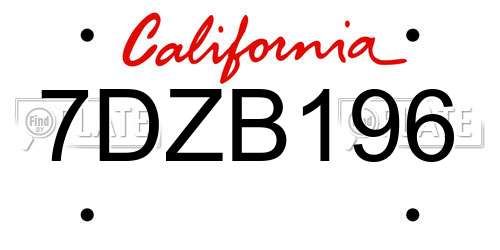 7DZB196 California License Plate
