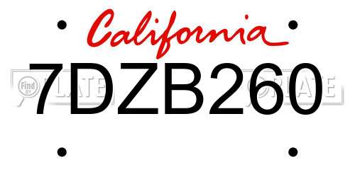7DZB260 California License Plate